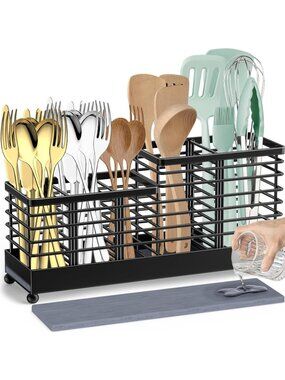 New Large Metal Utensil Holder with Diatomite Stone 3 Dividers 5 Compartments